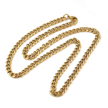 Ion Plating(IP) 304 Stainless Steel Cuban Link Chain Necklace for Men Women, Golden, 19.88 inch(50.5cm)