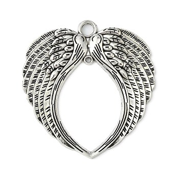 Tibetan Style Alloy Wing Large Pendants, Cadmium Free & Nickel Free & Lead Free, Antique Silver, 73x69x4mm, Hole: 2~6mm