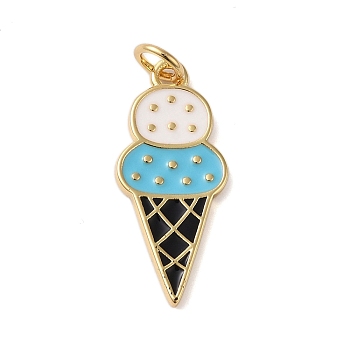 Rack Plating Brass Enamel Pendants, with Jump Ring, Cadmium Free & Lead Free, Real 18K Gold Plated, Ice Cream Charm, Dark Slate Blue, 23x9.5x2.3mm, Hole: 3.4mm