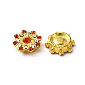 Rhinestone Buttons, with Golden Tone Alloy Findings, Flower, Golden, 14.5x4mm, 50pcs/bag