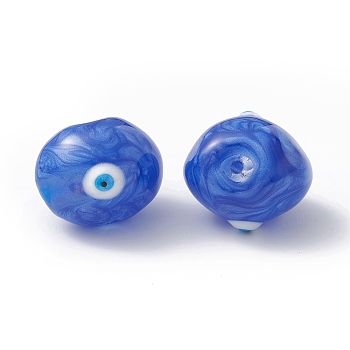 Glass Beads, with Enamel, Oval with Evil Eye Pattern, Blue, 13x16.5x15.5mm, Hole: 1.4mm