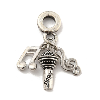 Rack Plating Tibetan Style Alloy European Musical Note Dangle Charms, Large Hole Pendants, Cadmium Free & Nickel Free & Lead Free, Antique Silver, 33mm, Hole: 5mm, Musical Note: 16~19x6~11x1~5mm