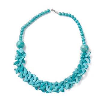 Dyed Synthetic Turquoise Arch Beaded Bib Necklaces, with Iron Clasps, Dark Turquoise, 21.65 inch(55cm)