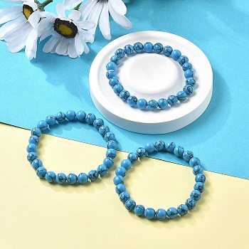 Synthetic Turquoise Jasper Bead Stretch Bracelets, Round, Inner Diameter: 2-1/8 inch~2-3/8 inch(5.5~6cm), Bead: 8mm