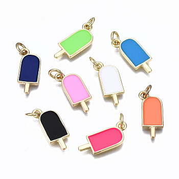 Brass Enamel Pendants, with Jump Rings, Real 16K Gold Plated, Cadmium Free & Nickel Free & Lead Free, Ice Cream, Mixed Color, 18x8x1.5mm, Jump Ring: 5x0.8mm, 3.4mm Inner Diameter