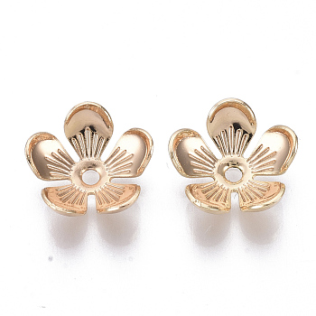 Brass Bead Caps, Nickel Free, 5-Petal, Flower, Real 18K Gold Plated, 11x3.5mm, Hole: 1.5mm