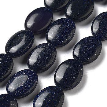 Synthetic Blue Goldstone Beads Strands, Flat Oval, 18~18.5x13~13.5x6~6.5mm, Hole: 1.2mm, about 11pcs/strand, 7.76 inch(19.7cm)