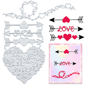 Valentine's Day Theme Heart Carbon Steel Cutting Dies Stencils Set, for DIY Scrapbooking, Photo Album, Decorative Embossing Paper Card, Stainless Steel Color, 5.1~14.5x4~8.2x0.1cm, 3 styles/bag