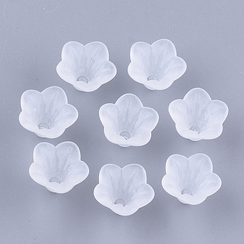 5-Petal Transparent Acrylic Bead Caps, Frosted, Flower, Clear, 13.5x14x10mm, Hole: 1.2mm