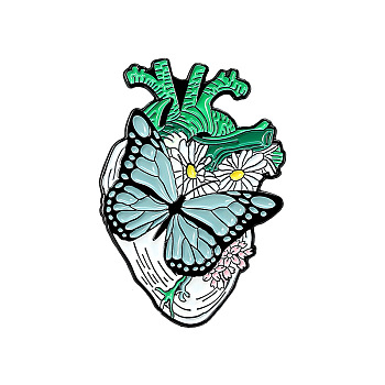 Butterfly with Surgical Heart Enamel Pin, Electrophoresis Black Plated Alloy Badge for Corsages Scarf Clothes, Medium Aquamarine, 27.9x17.8mm