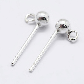 925 Sterling Silver Ear Stud Findings, Earring Posts with 925 Stamp, Silver, 16mm, head: 7.5x6mm, Hole: 1mm, Pin: 0.7mm