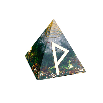 Orgonite Pyramid Resin Display Decorations, with Brass Findings, Gold Foil and Natural Green Aventurine Chips Inside, for Home Office Desk, 50mm