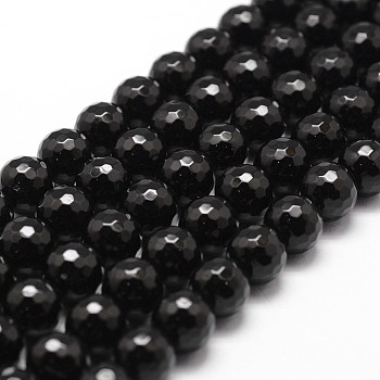 Natural Black Onyx Beads Strands, Grade A, Faceted, Round, 6mm, Hole: 1mm, about 61pcs/strand, 14.9 inch~15.1 inch