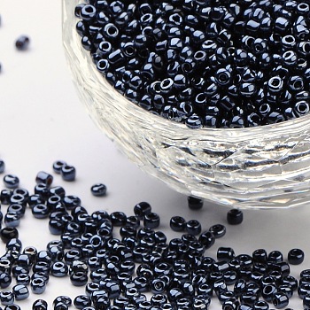 (Repacking Service Available) Glass Seed Beads, Opaque Colors Lustered, Round, Prussian Blue, 6/0, 4mm, Hole: 1mm, about 12g/bag