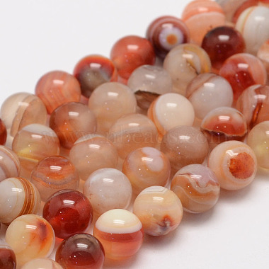 8mm LightSalmon Round Striped Agate Beads