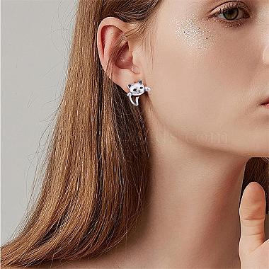 925 Sterling Silver Cute Cat Stud Earrings Half Huggie Hoop Earrings Zircon Stud Earrings Lovely Animal Ear Jewelry Gift for Women(JE1069A)-6