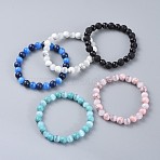 Natural & Synthetic Gemstone Stretch Bracelets, with Cat Eye Round Beads, 2-3/8 inch(6cm)(BJEW-JB04506)