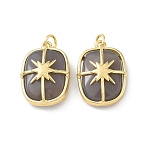 Brass & Natural Grey Agate Pendants, Rectangle Charms, Rack Plating, Long-Lasting Plated, Lead Free & Cadmium Free, Real 18K Gold Plated, 21x15x7mm, Hole: 3.5mm(GG-CBAD360-19G-01)