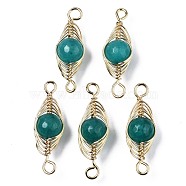 Natural Agate Link Connectors, with Golden Plated Brass Findings, Dyed, Round, Dark Cyan, 27~36x11~12x10mm, Hole: 2.5~4mm(G-S359-321D)