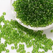 15/0 Glass Seed Beads, Grade A, Round, Transparent Colours, Green, 1.3~1.5mm, Hole: 0.5mm, about 75000pcs/pound(SEED-J013-F15-14)