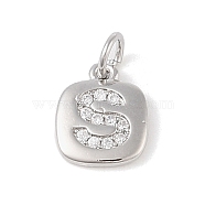 Rack Plating Brass Micro Pave CLear Cubic Zirconia Charms, with Jump Rings, Cadmium Free & Lead Free, Long-Lasting Plated, Platinum, Letter S, 11.5x9x1.5mm, Hole: 2.8mm(KK-E110-14P-S)