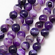 Natural Striped Agate/Banded Agate Bead Strands, Round, Grade A, Dyed & Heated, Indigo, 8mm, Hole: 1mm, about 47pcs/strand, 15 inch(X-G-K166-13-8mm-04)
