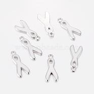 Alloy Enamel Pendants, Lead Free and Cadmium Free, Awareness Ribbon, Platinum Metal Color, White, 19x8x1mm, Hole: 2mm(EA546Y-1)