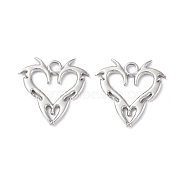 304 Stainless Steel Pendants, Heart Charm, Stainless Steel Color, 20x20x2mm, Hole: 2.3mm(X-STAS-C066-31P)