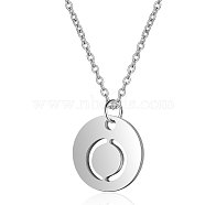 201 Stainless Steel Initial Pendants Necklaces, with Cable Chains, Flat Round with Letter, Stainless Steel Color, Letter.O, 16.3 inches(40cm), 1mm(NJEW-S069-TN507-O)