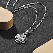 304 Stainless Steel Crystal Rhinestone Clover Pendant Necklaces for Women, Stainless Steel Color, 25.71 inch(65.3cm)(NJEW-Z056-03P)