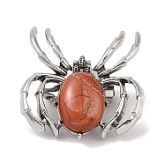 Natural Red Jasper Brooches, with Alloy Findings, Spider, Antique Silver, 37x34x8mm(G-A224-01AS-06)