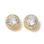Brass Micro Pave Clear Cubic Zirconia Beads, Flat Round, Real 18K Gold Plated, 9.5x6.8mm, Hole: 5x1.8mm(KK-K360-11G)