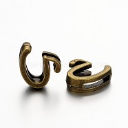 Tibetan Style Antique Bronze Plated Alloy Letter Slide Charms, Nickel Free, Letter.U, 10~12x8~13x4mm, Hole: 2x8mm(PALLOY-J542-U-NF)