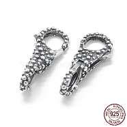 Thailand 925 Sterling Silver Lobster Claw Clasps, Bumpy, Antique Silver, 24.5x10.5x9mm, Hole: 6mm(STER-L055-054AS)