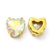 Heart Shaped Sew on Rhinestone, Glass Rhinestone, Garments Accessories, Multi-Strand Links, with Golden Tone Brass Findings, Crystal AB, 12.5x11.5x7mm, Hole: 1~1.2mm(GLAA-C024-14C-001AB)