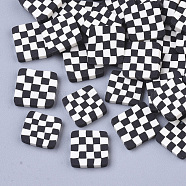 Handmade Polymer Clay Cabochons, Black and White, Square, 9~12x9~12x1~3mm,about 5000pcs/1000g(CLAY-R087-02)
