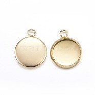 Ion Plating(IP) 304 Stainless Steel Pendant Cabochon Settings, Plain Edge Bezel Cups, Flat Round, Golden, Tray: 10mm, 15x12x2mm, Hole: 2mm(STAS-G127-13-10mm-G)