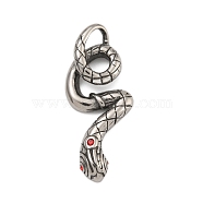 316 Surgical Stainless Steel Rhinestone Pendants, Snake, Antique Silver, 40.5x17x6mm, Hole: 6.5x3.5mm(STAS-Z073-121AS)