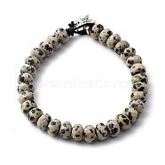 Natural Dalmatian Jasper Beaded Bracelets, with Cowhide Leather Cord, 201 Stainless Steel Round Beads and Starfish Alloy Beads, 7-3/4 inch(19.6cm)(BJEW-JB05457-02)