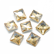 Pointed Back Glass Rhinestone Cabochons, Back Plated, Faceted, Square, Pale Goldenrod, 8x8x3.5mm(RGLA-T027-8x8mm-09)