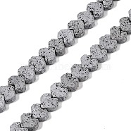 Electroplated Natural Lava Rock Beads Strands, Heart, Silver Plated, 6x6.5x3mm, Hole: 1mm, about 82pcs/strand, 16.14''(41cm)(G-Q1009-G01-02G)