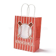 Rectangle Paper Bags, with Handle, for Gift Bags and Shopping Bags, Sports Theme, Baseball Pattern, Tomato, 14.9x8.1x21cm(CARB-B002-06B)