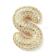 Rack Plating Brass Micro Pave Cubic Zirconia Pendants, Real 18K Gold Plated, Lead Free & Cadmium Free, Letter, Letter S, 23x16x6.5mm, Hole: 4x2.5mm(KK-Q790-01S-G)
