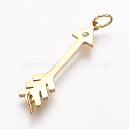 316 Surgical Stainless Steel Links connectors, with Rhinestone, Arrow, Golden, 26.5x7x1.5mm, Hole: 3.5mm(X-KK-I612-09G)