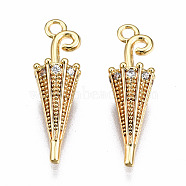 Brass Micro Pave Clear Cubic Zirconia Pendants, Nickel Free, 3D Umbrella, Real 18K Gold Plated, 19x6x5.5mm, Hole: 1.5mm(KK-Q277-040-NF)