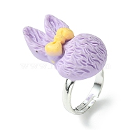 Bunny Resin Finger Ring, Silver Brass Adjustable Ring, Lilac, Inner Diameter: 14.5mm(RJEW-JR00638-01)