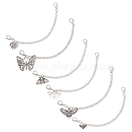 12Pcs 6 Style Alloy Curb Link Shoe Decoration Chain, Alloy Butterfly Pendant Boot Chain, Platinum, 207mm, 2pcs/style(FIND-PHE00001)