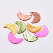 Plated Freshwater Shell Pendants,  Dyed, Moon, Mixed Color, 30x20x2mm, Hole: 1mm(SHEL-S269-20)