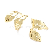 Brass Open Cuff Rings, Hollow Leaf, Real 18K Gold Plated, Inner Diameter: 18mm(X-RJEW-D016-04G)