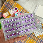 Plastic Rhinestone Self-Adhesive Stickers, Waterproof Bling Faceted Heart Crystal Decals for Party Decorative Presents, Kid's Art Craft, Lilac, 75x150mm(WG27965-06)
